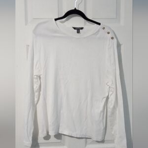 Ralph Lauren White Button-Shoulder Long Sleeve Top